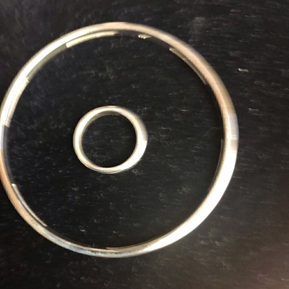 925 Sterling & Diamonds Solid Matching Bangle & Ring Set - Picture 9 of 11